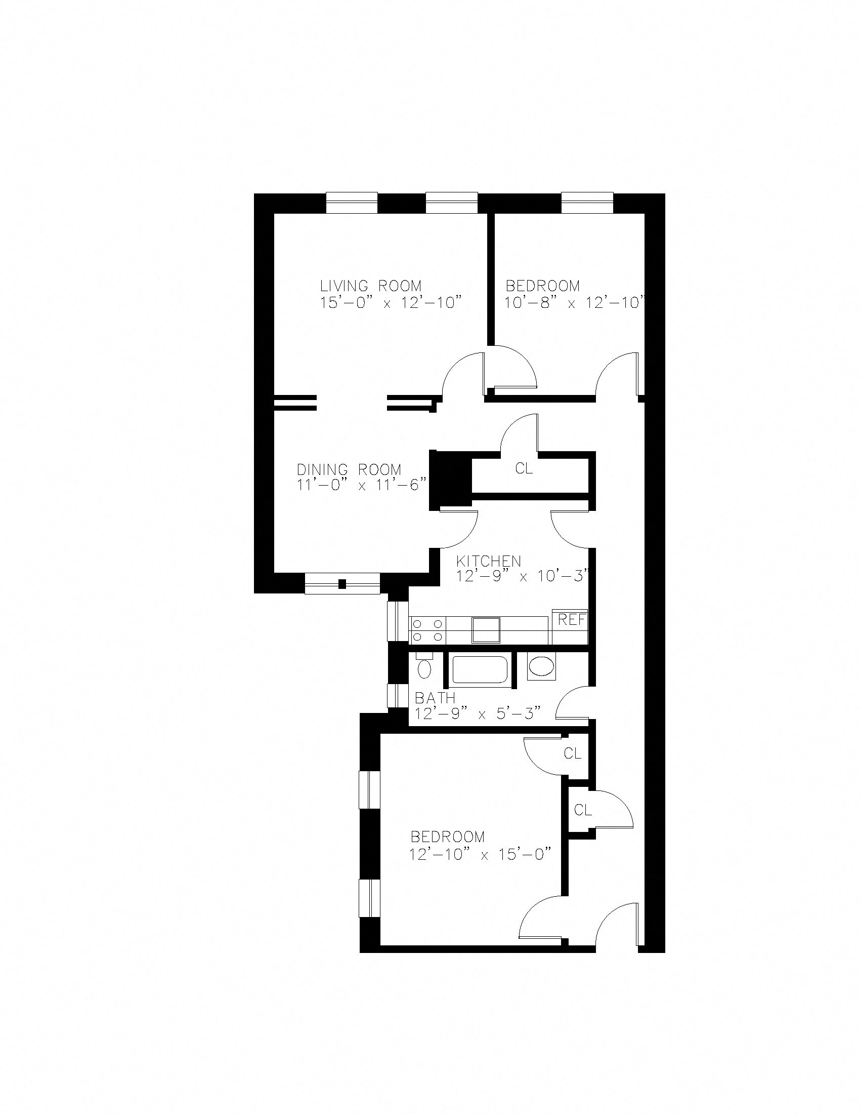 Large 2 Bedroom 1 Bathroom with Dining Room Floor Plan 13